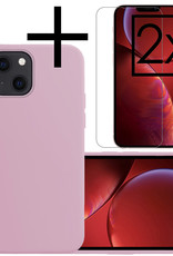 NoXx Hoes Geschikt voor iPhone 13 Hoesje Cover Siliconen Back Case Hoes Met 2x Screenprotector - Lila