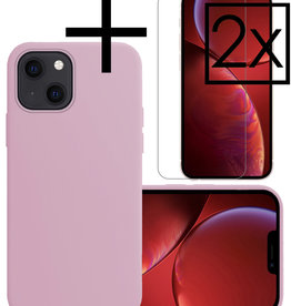 NoXx NoXx iPhone 13 Hoesje Siliconen Met 2x Screenprotector Met Dichte Notch - Lila
