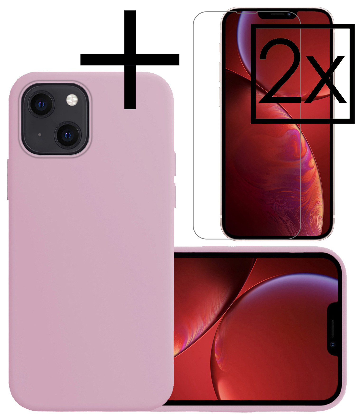NoXx Hoes Geschikt voor iPhone 13 Hoesje Cover Siliconen Back Case Hoes Met 2x Screenprotector - Lila
