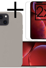 NoXx Hoes Geschikt voor iPhone 13 Hoesje Cover Siliconen Back Case Hoes Met 2x Screenprotector - Grijs