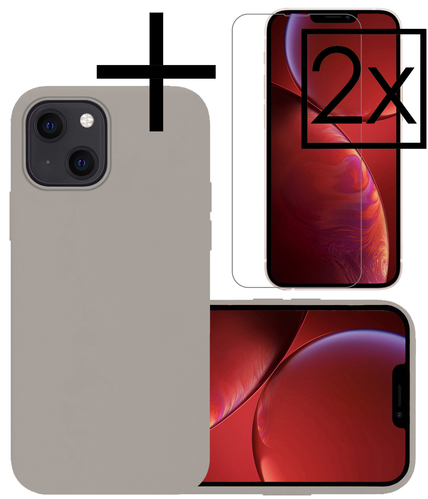 NoXx Hoes Geschikt voor iPhone 13 Hoesje Cover Siliconen Back Case Hoes Met 2x Screenprotector - Grijs