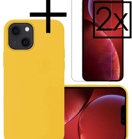 NoXx NoXx iPhone 13 Hoesje Siliconen Met 2x Screenprotector Met Dichte Notch - Geel