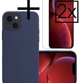 NoXx NoXx iPhone 13 Hoesje Siliconen Met 2x Screenprotector Met Dichte Notch - Donkerblauw