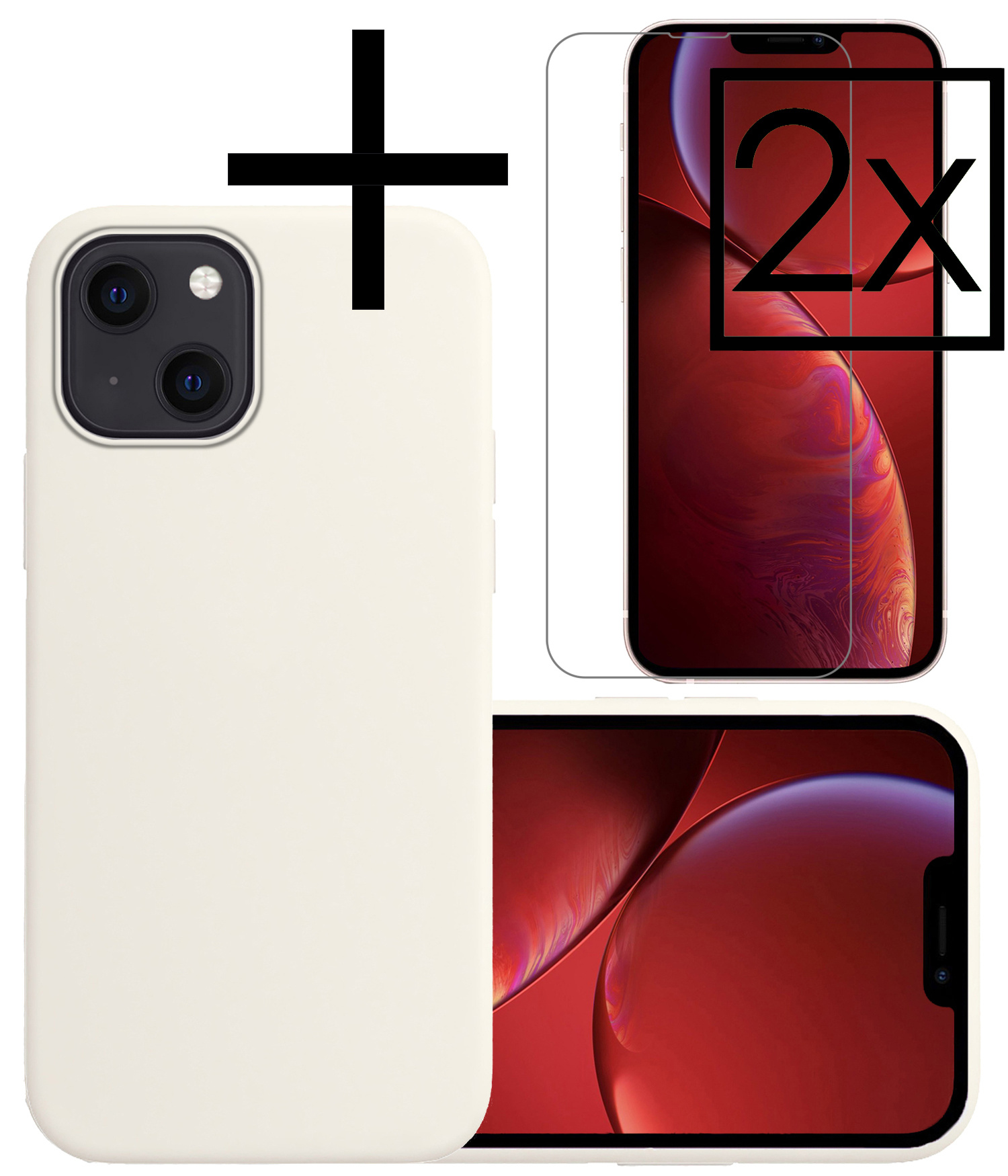 NoXx Hoes Geschikt voor iPhone 13 Mini Hoesje Cover Siliconen Back Case Hoes Met 2x Screenprotector - Wit