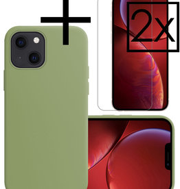 NoXx NoXx iPhone 13 Mini Hoesje Siliconen Met 2x Screenprotector Met Dichte Notch - Groen
