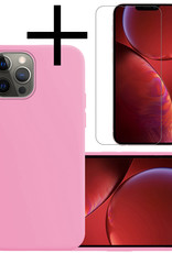 NoXx Hoes Geschikt voor iPhone 13 Pro Max Hoesje Cover Siliconen Back Case Hoes Met Screenprotector - Lichtroze