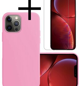 NoXx NoXx iPhone 13 Pro Max Hoesje Siliconen Met Screenprotector Met Dichte Notch - Lichtroze