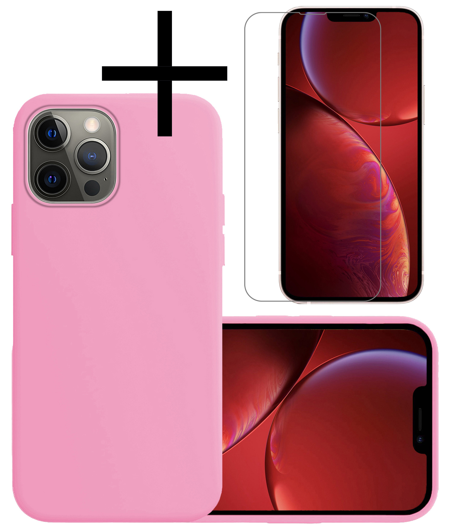 NoXx Hoes Geschikt voor iPhone 13 Pro Max Hoesje Cover Siliconen Back Case Hoes Met Screenprotector - Lichtroze