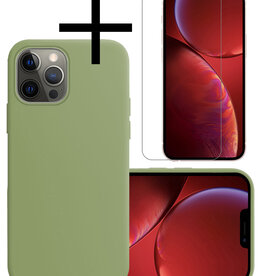 NoXx NoXx iPhone 13 Pro Max Hoesje Siliconen Met Screenprotector Met Dichte Notch - Groen