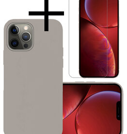NoXx NoXx iPhone 13 Pro Max Hoesje Siliconen Met Screenprotector Met Dichte Notch - Grijs