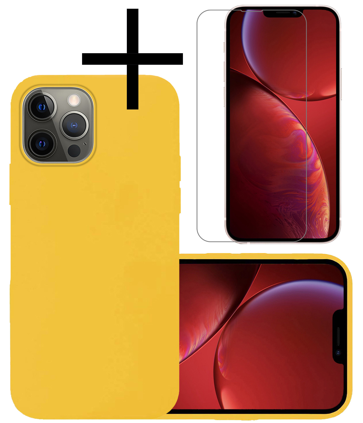 NoXx Hoes Geschikt voor iPhone 13 Pro Max Hoesje Cover Siliconen Back Case Hoes Met Screenprotector - Geel