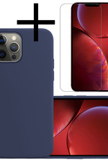 NoXx Hoes Geschikt voor iPhone 13 Pro Max Hoesje Cover Siliconen Back Case Hoes Met Screenprotector - Donkerblauw