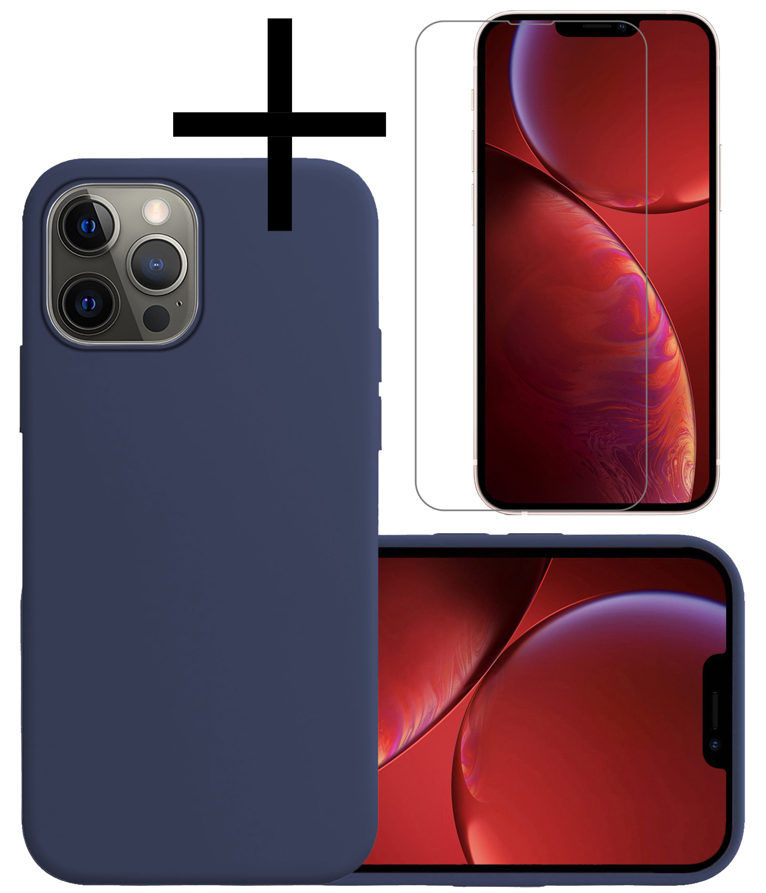 NoXx Hoes Geschikt voor iPhone 13 Pro Max Hoesje Cover Siliconen Back Case Hoes Met Screenprotector - Donkerblauw