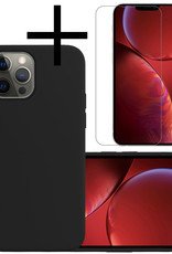 NoXx Hoes Geschikt voor iPhone 13 Pro Hoesje Cover Siliconen Back Case Hoes Met Screenprotector - Zwart