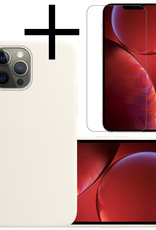 NoXx Hoes Geschikt voor iPhone 13 Pro Hoesje Cover Siliconen Back Case Hoes Met Screenprotector - Wit