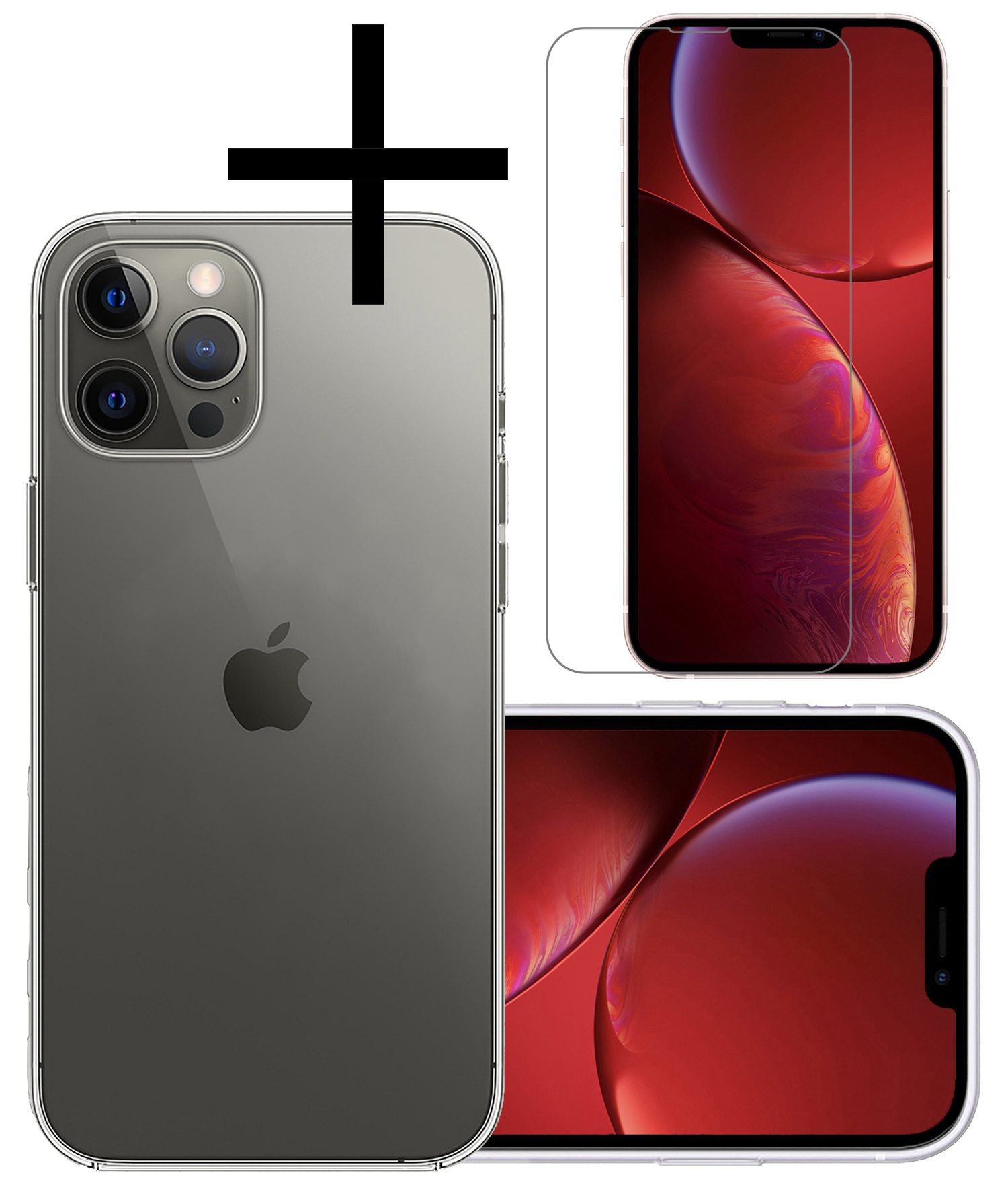 NoXx Hoes Geschikt voor iPhone 13 Pro Hoesje Cover Siliconen Back Case Hoes Met Screenprotector - Transparant