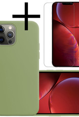 NoXx Hoes Geschikt voor iPhone 13 Pro Hoesje Cover Siliconen Back Case Hoes Met Screenprotector - Groen