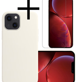 NoXx NoXx iPhone 13 Hoesje Siliconen Met Screenprotector Met Dichte Notch - Wit