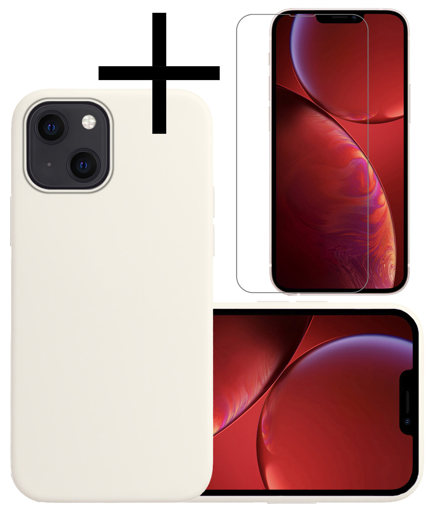 NoXx Hoes Geschikt voor iPhone 13 Hoesje Cover Siliconen Back Case Hoes Met Screenprotector - Wit
