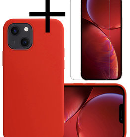 NoXx NoXx iPhone 13 Hoesje Siliconen Met Screenprotector Met Dichte Notch - Rood