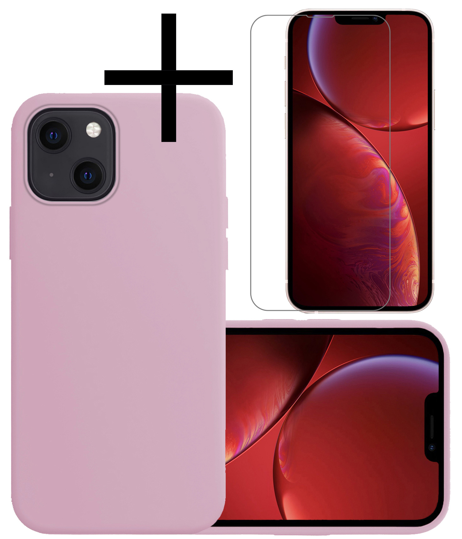 NoXx Hoes Geschikt voor iPhone 13 Hoesje Cover Siliconen Back Case Hoes Met Screenprotector - Lila