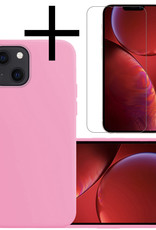 NoXx Hoes Geschikt voor iPhone 13 Hoesje Cover Siliconen Back Case Hoes Met Screenprotector - Lichtroze