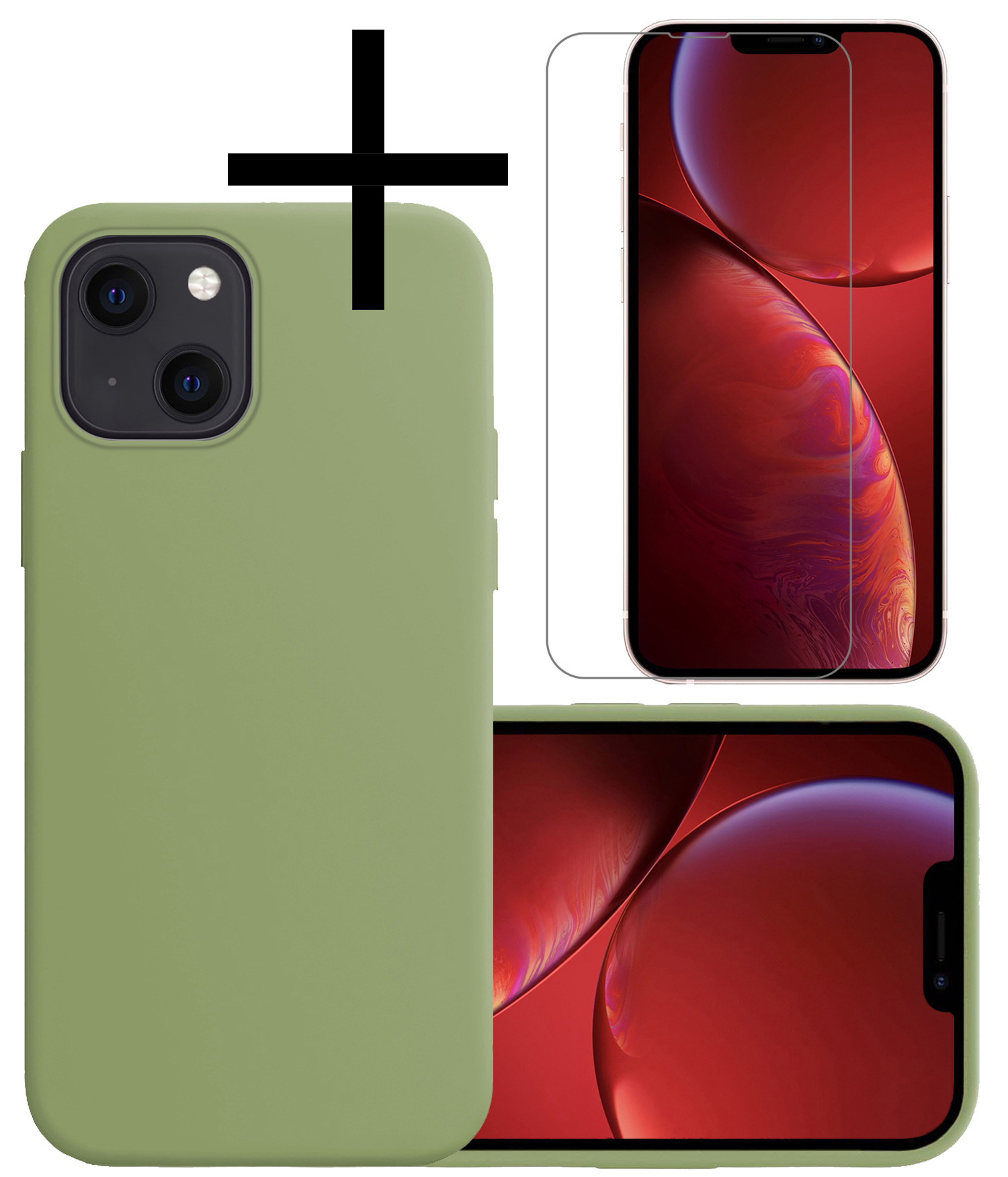 NoXx Hoes Geschikt voor iPhone 13 Hoesje Cover Siliconen Back Case Hoes Met Screenprotector - Groen