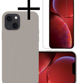 NoXx NoXx iPhone 13 Hoesje Siliconen Met Screenprotector Met Dichte Notch - Grijs