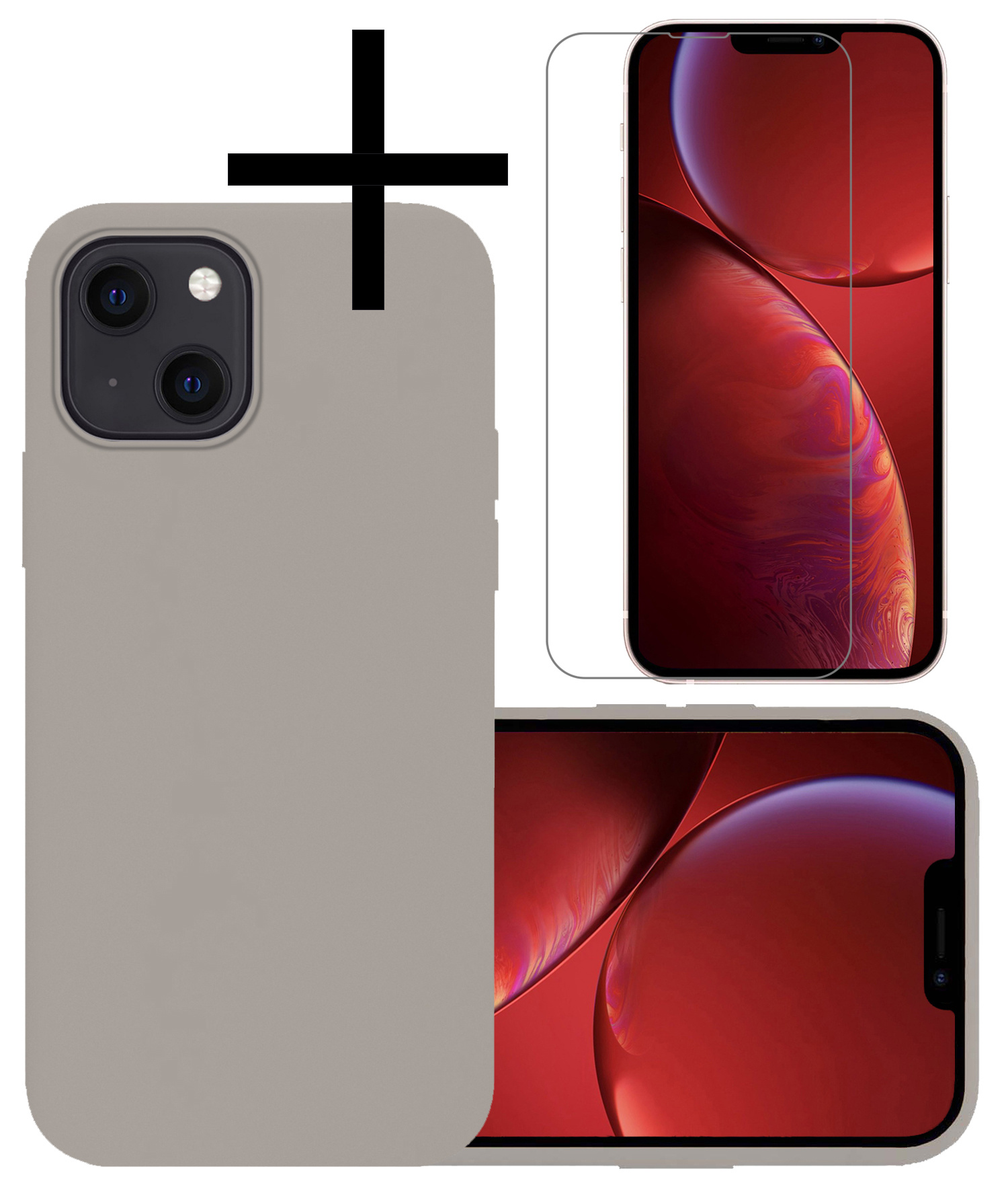 NoXx Hoes Geschikt voor iPhone 13 Hoesje Cover Siliconen Back Case Hoes Met Screenprotector - Grijs