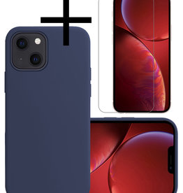 NoXx NoXx iPhone 13 Hoesje Siliconen Met Screenprotector Met Dichte Notch - Donkerblauw