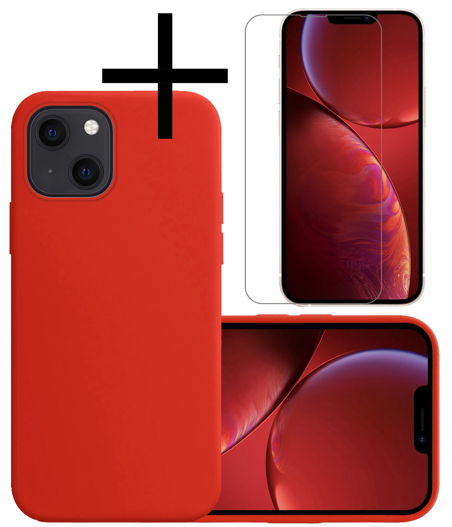 NoXx Hoes Geschikt voor iPhone 13 Mini Hoesje Cover Siliconen Back Case Hoes Met Screenprotector - Rood
