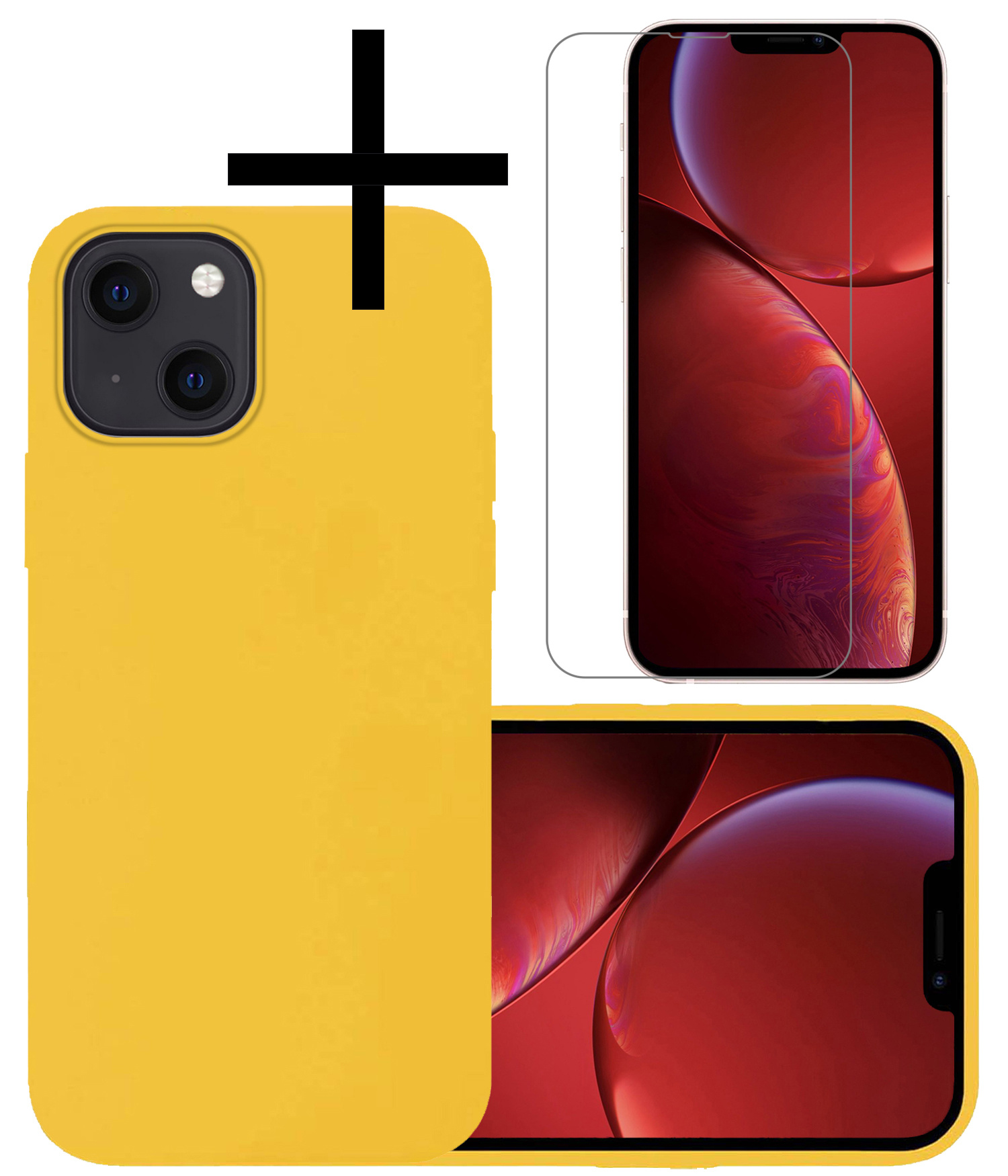 NoXx Hoes Geschikt voor iPhone 13 Mini Hoesje Cover Siliconen Back Case Hoes Met Screenprotector - Geel