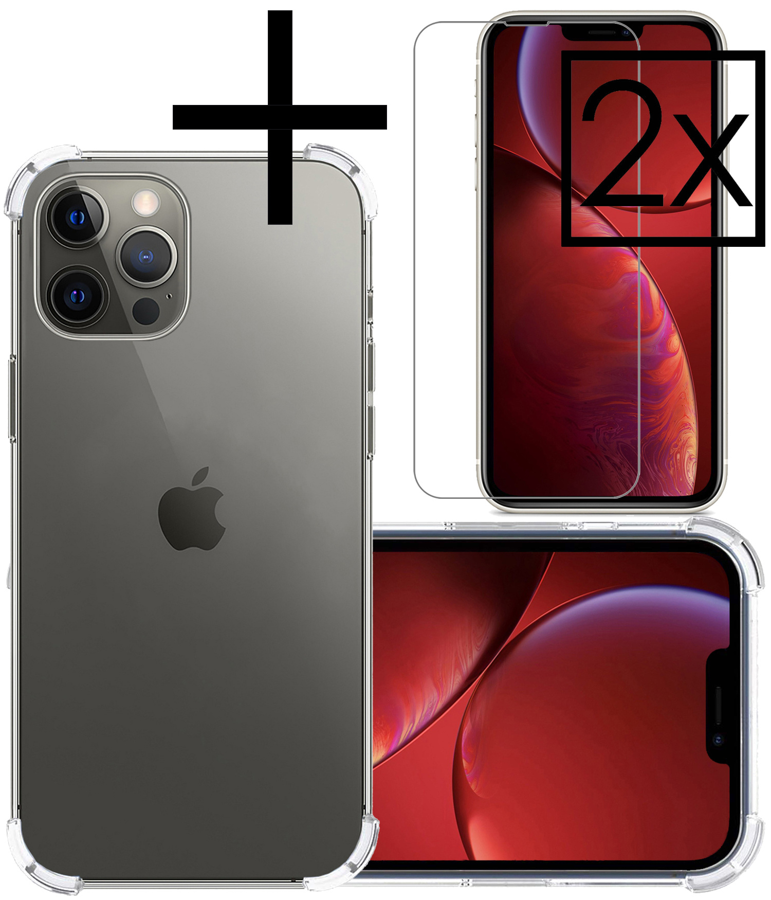 NoXx Hoes Geschikt voor iPhone 13 Pro Max Hoesje Siliconen Cover Shock Proof Back Case Shockproof Hoes Met 2x Screenprotector - Transparant