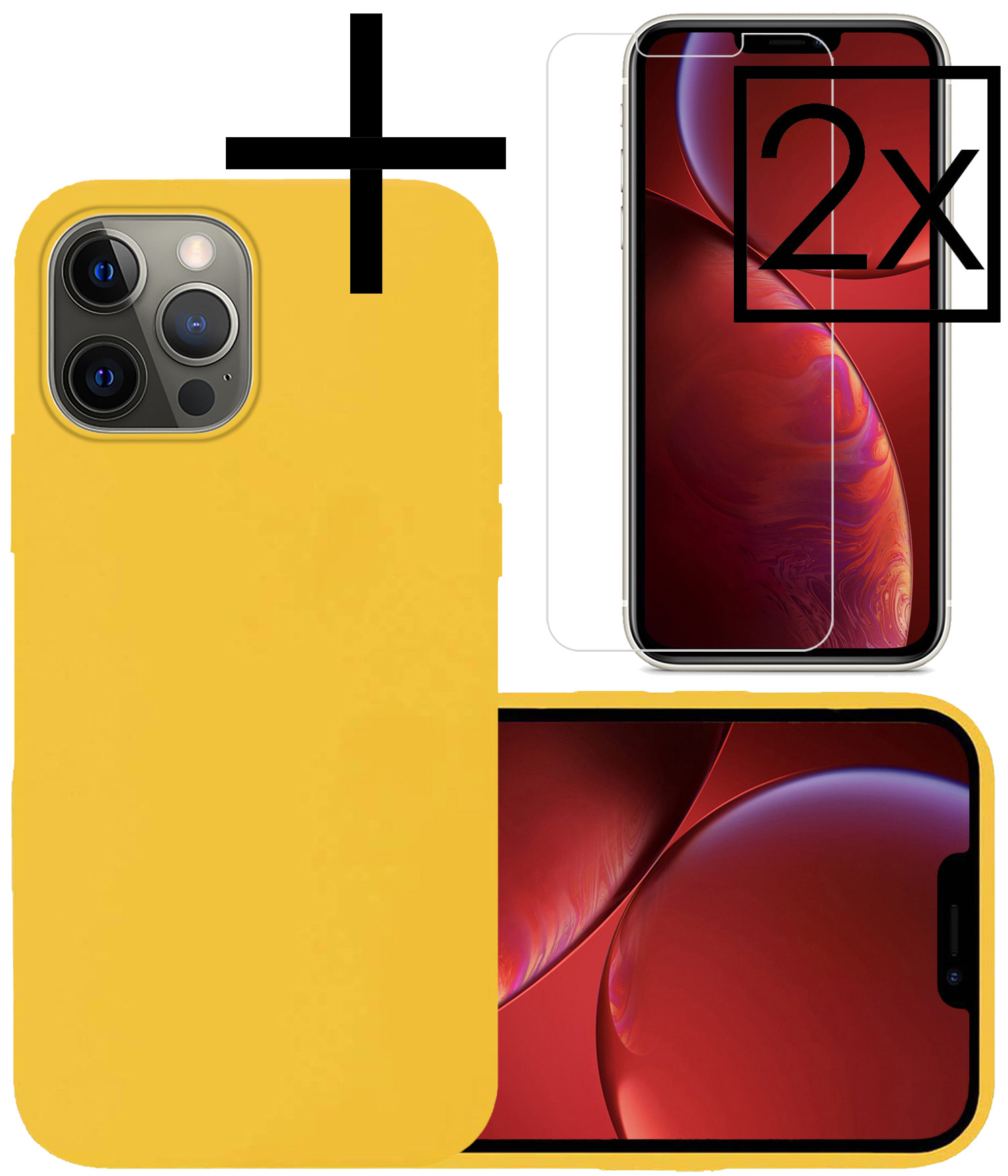 NoXx Hoes Geschikt voor iPhone 13 Pro Max Hoesje Cover Siliconen Back Case Hoes Met 2x Screenprotector - Geel