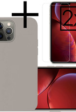 NoXx Hoes Geschikt voor iPhone 13 Pro Max Hoesje Cover Siliconen Back Case Hoes Met 2x Screenprotector - Grijs