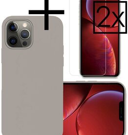 NoXx NoXx iPhone 13 Pro Max Hoesje Siliconen Met 2x Screenprotector - Grijs