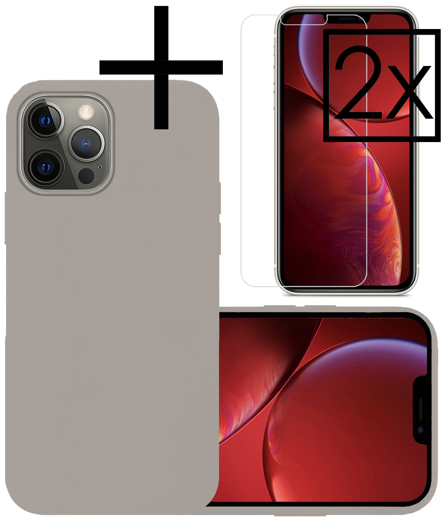 NoXx Hoes Geschikt voor iPhone 13 Pro Max Hoesje Cover Siliconen Back Case Hoes Met 2x Screenprotector - Grijs