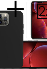 NoXx Hoes Geschikt voor iPhone 13 Pro Hoesje Cover Siliconen Back Case Hoes Met 2x Screenprotector - Zwart