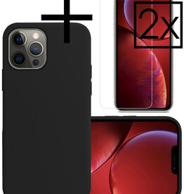 NoXx NoXx iPhone 13 Pro Hoesje Siliconen Met 2x Screenprotector - Zwart
