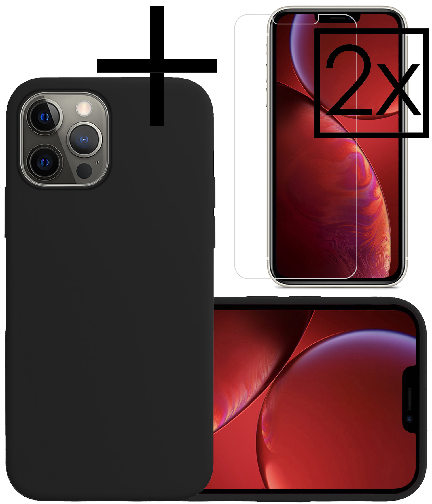 NoXx Hoes Geschikt voor iPhone 13 Pro Hoesje Cover Siliconen Back Case Hoes Met 2x Screenprotector - Zwart