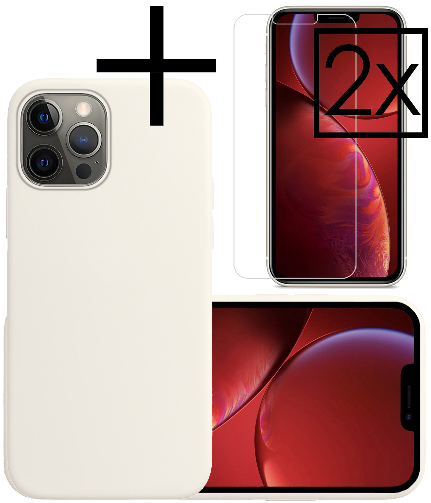 NoXx Hoes Geschikt voor iPhone 13 Pro Hoesje Cover Siliconen Back Case Hoes Met 2x Screenprotector - Wit