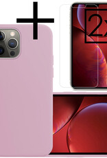 NoXx Hoes Geschikt voor iPhone 13 Pro Hoesje Cover Siliconen Back Case Hoes Met 2x Screenprotector - Lila