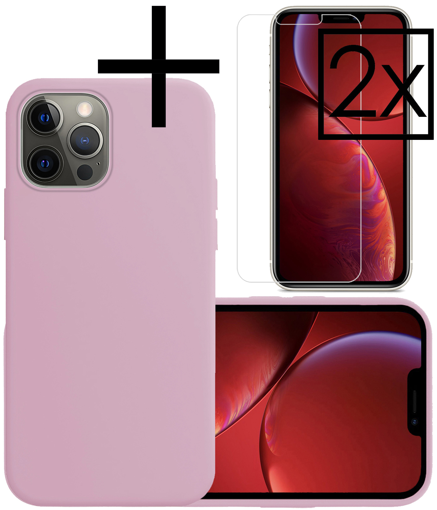 NoXx Hoes Geschikt voor iPhone 13 Pro Hoesje Cover Siliconen Back Case Hoes Met 2x Screenprotector - Lila