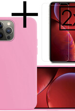 NoXx Hoes Geschikt voor iPhone 13 Pro Hoesje Cover Siliconen Back Case Hoes Met 2x Screenprotector - Lichtroze