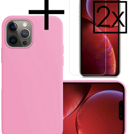 NoXx NoXx iPhone 13 Pro Hoesje Siliconen Met 2x Screenprotector - Lichtroze