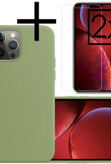 NoXx Hoes Geschikt voor iPhone 13 Pro Hoesje Cover Siliconen Back Case Hoes Met 2x Screenprotector - Groen