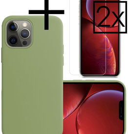 NoXx NoXx iPhone 13 Pro Hoesje Siliconen Met 2x Screenprotector - Groen