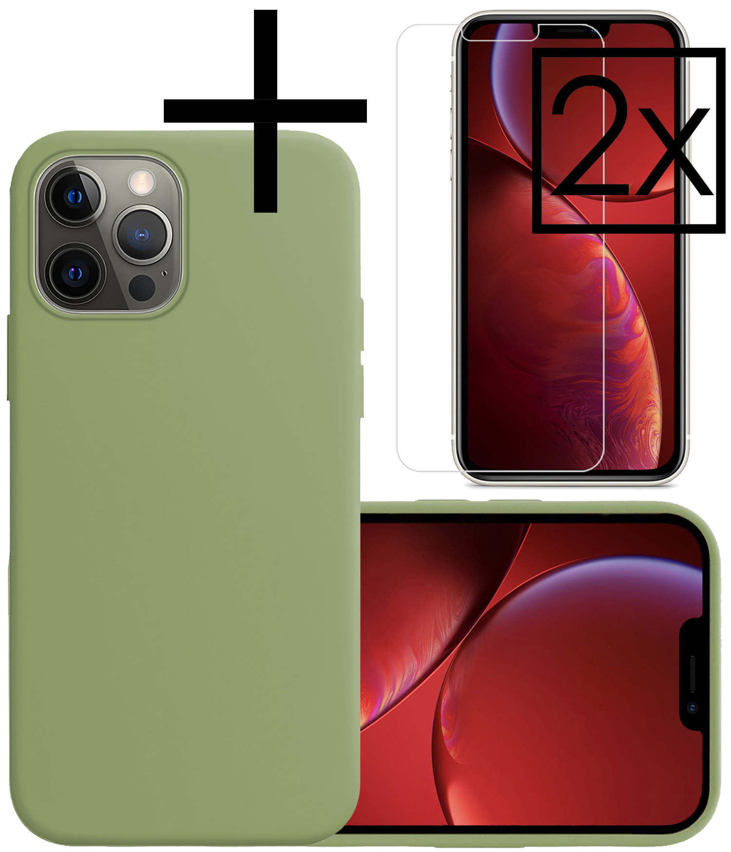 NoXx Hoes Geschikt voor iPhone 13 Pro Hoesje Cover Siliconen Back Case Hoes Met 2x Screenprotector - Groen