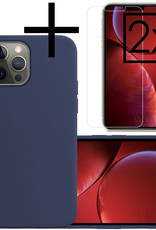 NoXx Hoes Geschikt voor iPhone 13 Pro Hoesje Cover Siliconen Back Case Hoes Met 2x Screenprotector - Donkerblauw