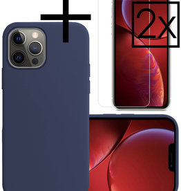 NoXx NoXx iPhone 13 Pro Hoesje Siliconen Met 2x Screenprotector - Donkerblauw